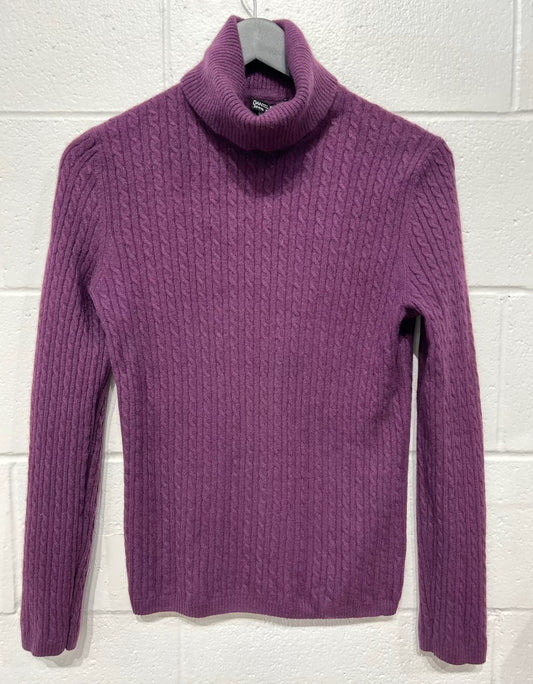 Women's L 100% Cashmere Sweater, Purple Baby Cable Turtleneck - Daniel Bishop