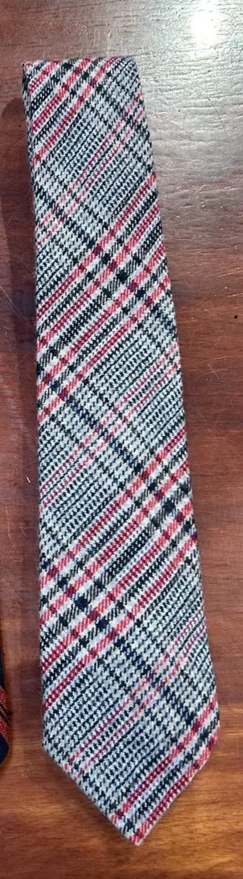 Vintage Schubert 100% Virgin Wool Tie Red/Black/Beige Plaid - Men's Ties