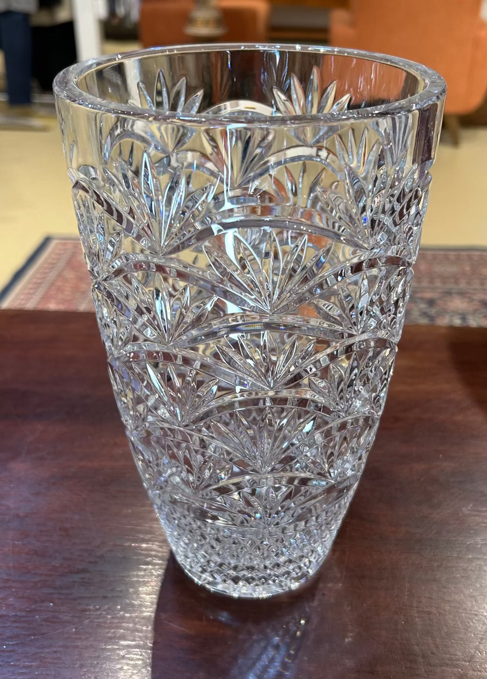 Local Pickup Only - Vintage Glass Palm Vase, Crosshatched Base