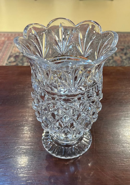 Local Pickup Only - Heavy Glass Textured Vase w Scalloped Edge, chip at base