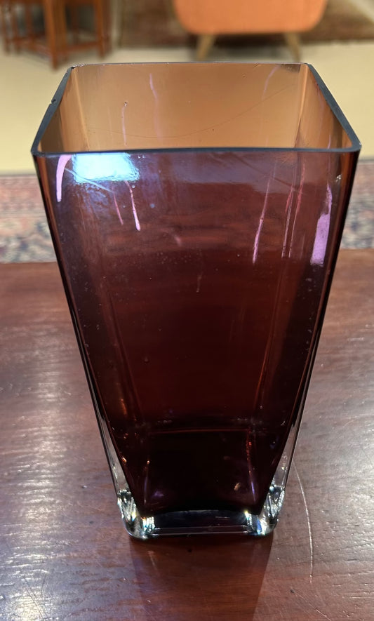 Local Pickup Only - Burgundy Glass Square Flared Vase