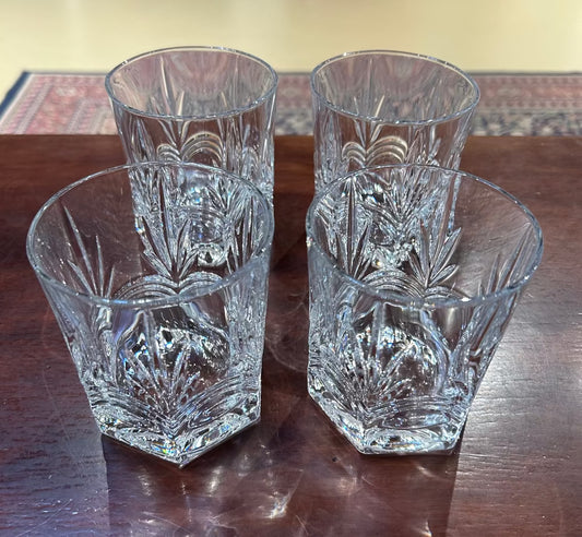 Local Pickup Only - Set of 4 Palm Design Pressed Glass Whiskey Glasses