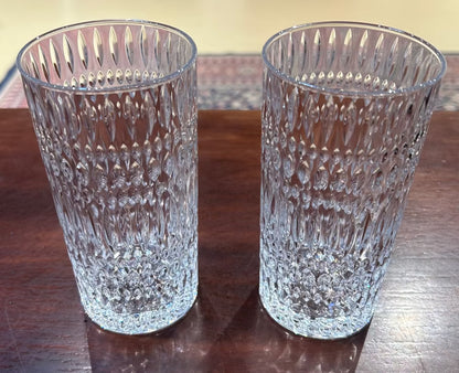 Local Pickup Only - Set of 2 Incised Design Pressed Tall Glasses, Ethno by Nachtmann