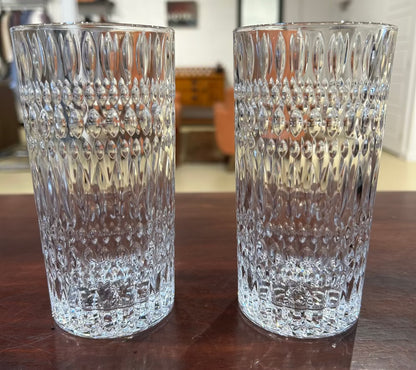 Local Pickup Only - Set of 2 Incised Design Pressed Tall Glasses, Ethno by Nachtmann