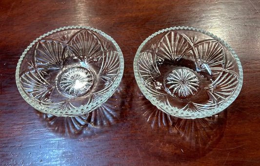 Local Pickup Only - 2 x Vintage Sawtooth Edge Pressed Glass Snack Dishes