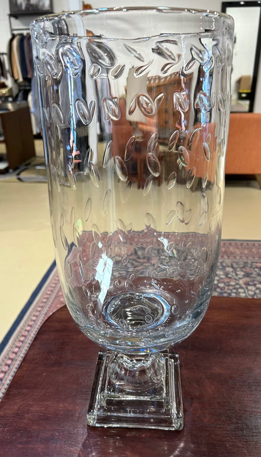 Local Pickup Only - Large Glass Hurricane Vase, Bubble Inclusions, Footed Base