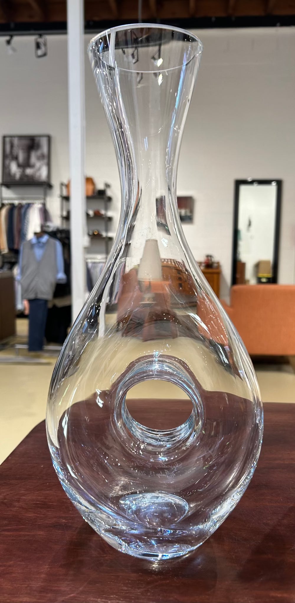 Local Pickup Only - Non-Lead Crystal Vase Loop Carafe Decanter with Hole, Spielgelau