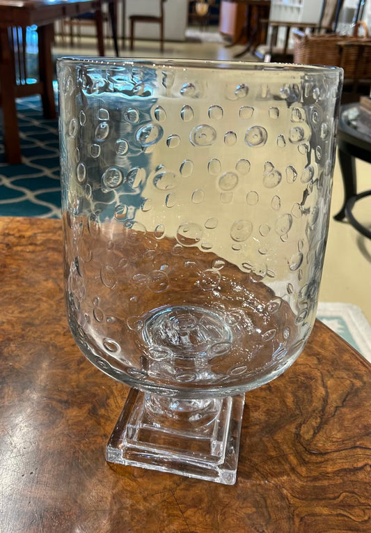 Local Pickup Only - Medium Glass Hurricane Vase, Bubble Inclusions, Footed Base