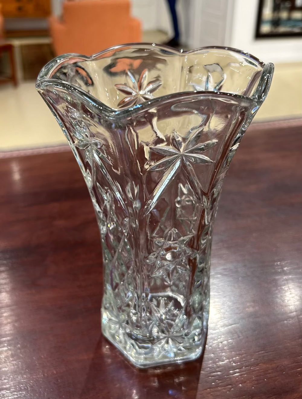 Local Pickup Only - Flower Vase Incised Pressed Glass