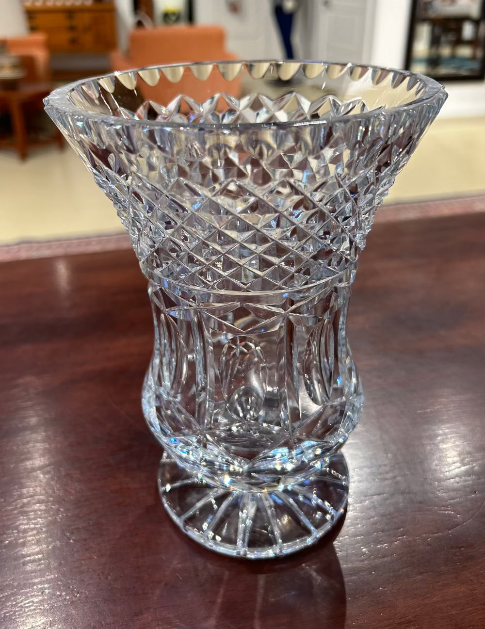 Local Pickup Only - Medium Vase Incised Crystal Glass, Footed Base