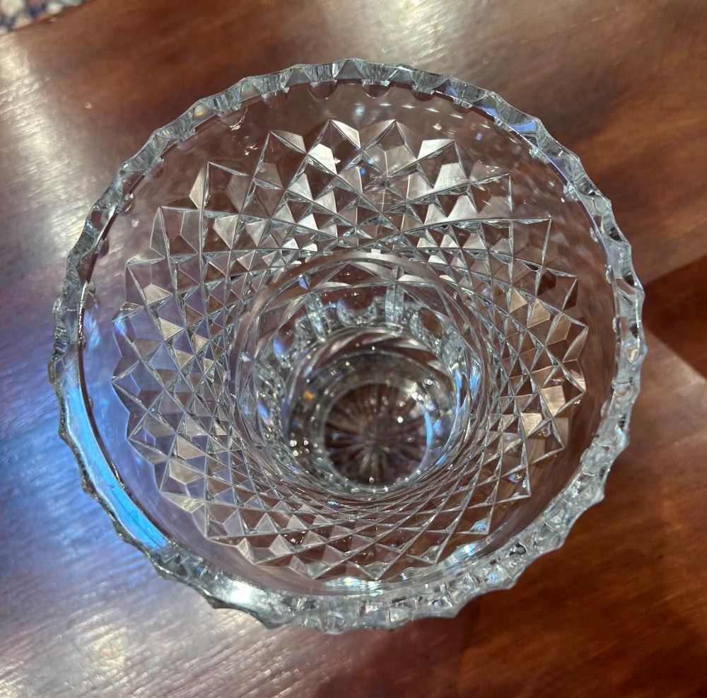 Local Pickup Only - Medium Vase Incised Crystal Glass, Footed Base