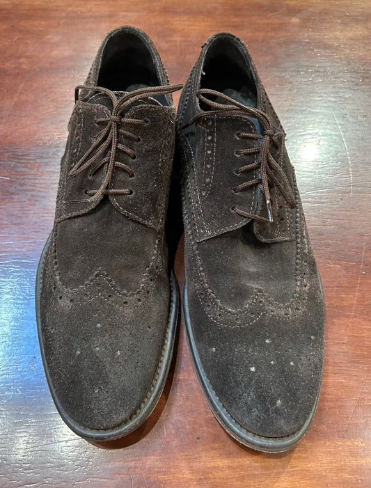 Men's Shoes - 41 EU (approx US 8-8.5), Brown Suede Brogue Oxford Lace-up, Leather Sole