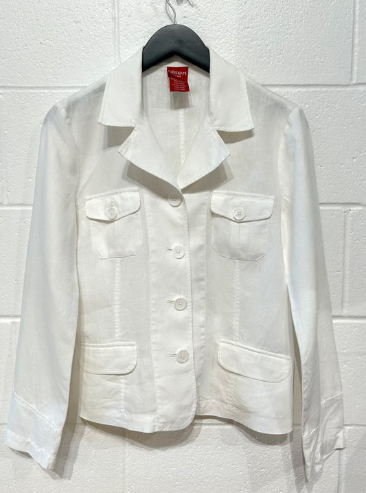 Women's M 100% Linen Jacket Button-up Unlined, White, Olsen