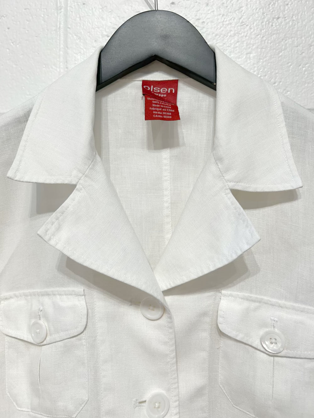 Women's M 100% Linen Jacket Button-up Unlined, White, Olsen