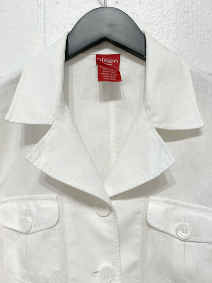 Women's M 100% Linen Jacket Button-up Unlined, White, Olsen