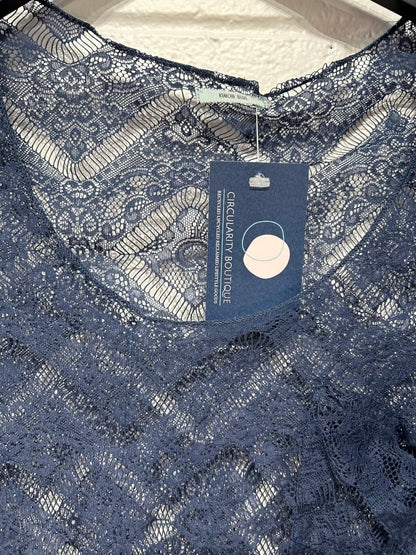 Women's S Top Blouse, Sheer Lace Shirt - Blue, Kimchi Blue