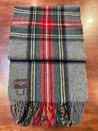 Wool-Cashmere Scarf, Grey/Red/Black Mix, Black Brown