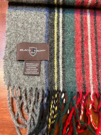 Wool-Cashmere Scarf, Grey/Red/Black Mix, Black Brown