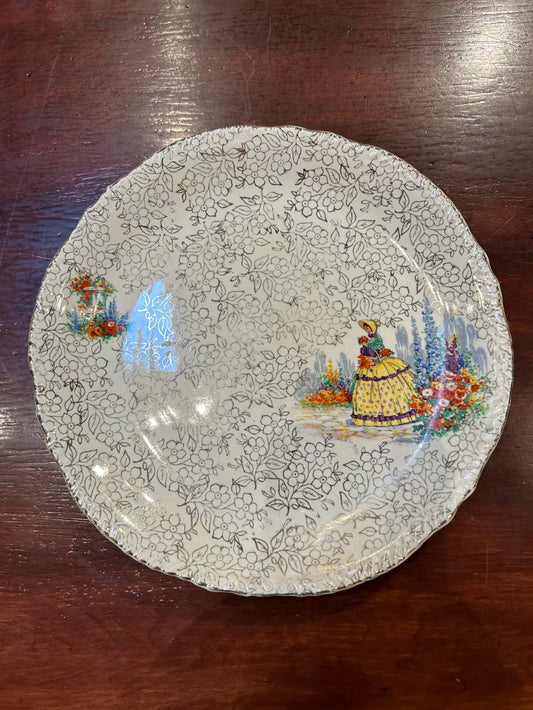 Local Pickup Only - Crown Corona G.H. & Co England Victorian Woman and Flowers Bread Dessert Plate Crown Corona Tea Plate Floral Plate