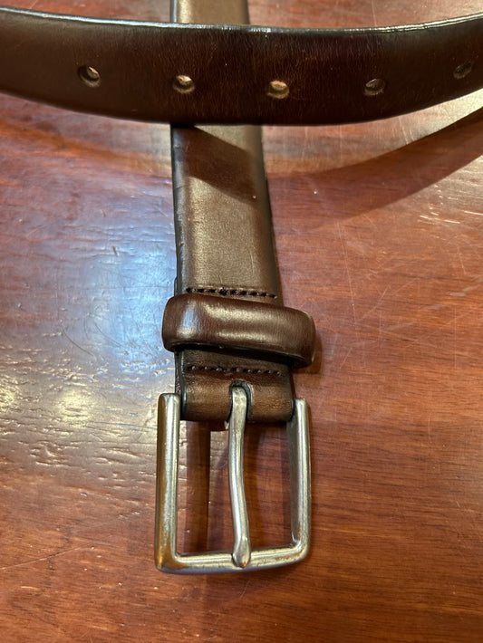 Men's 30 Waist Brown Cow Leather Belt,  Silver Buckle, Gap