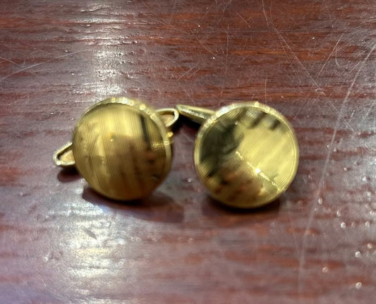 Goldtone Circle Cufflinks Etched, Made in England