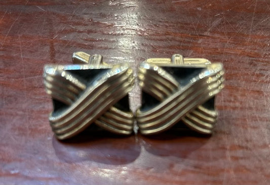 Vintage Silver and Black "X"  Rounded Square Cufflinks