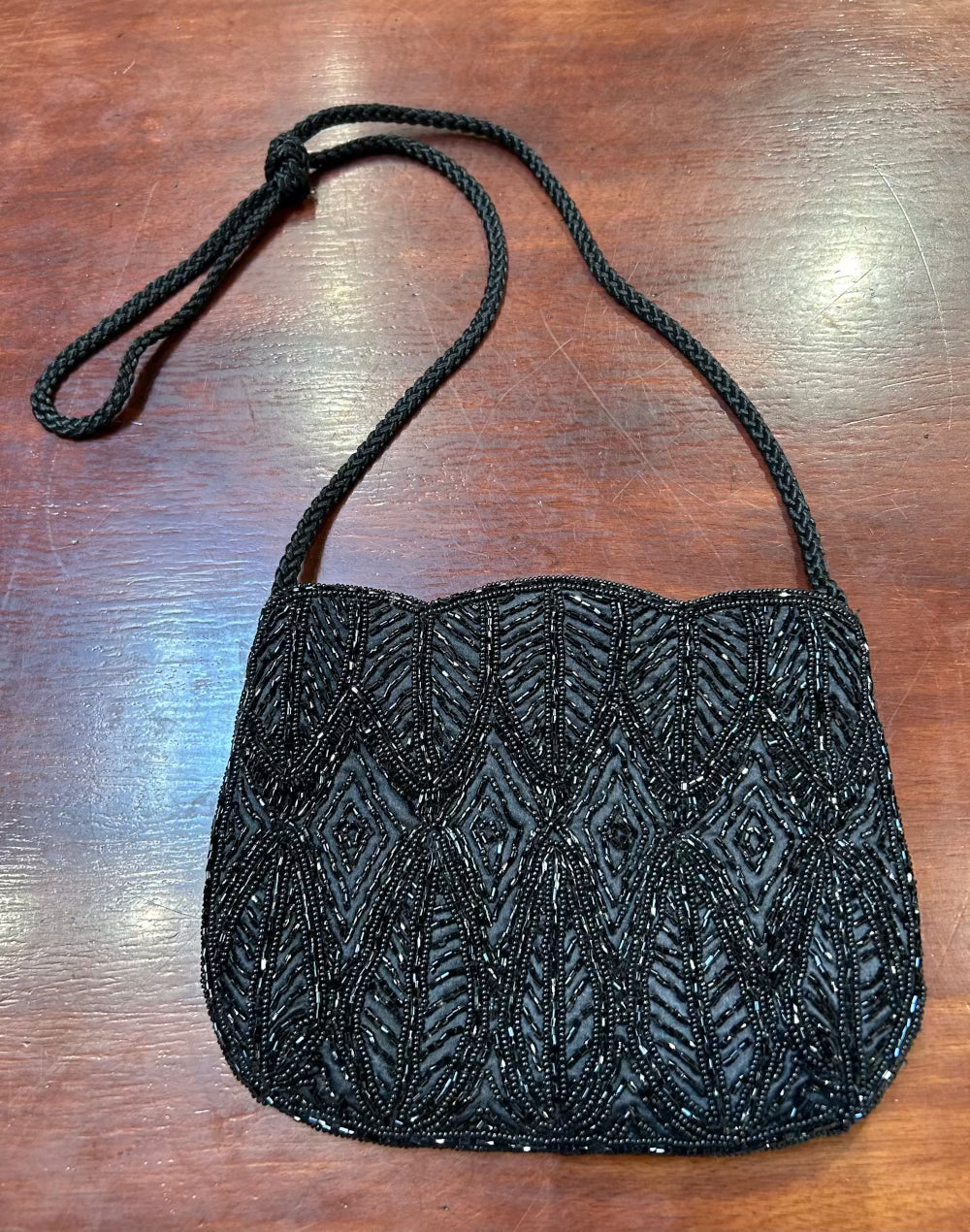 Vintage Beaded Scalloped Black Evening Purse Bag