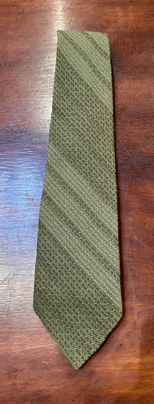 Vintage Handmade Madawaska Weavers 100% Wool Tie Olive Green Stripe - Men's Ties