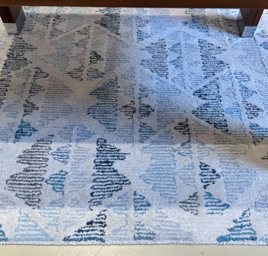 Local Pickup Only - Area Rug - Medium, Cream with Teal and Charcoal Squiggles, 100% Wool, Size 5' x 7.5' (approx.)