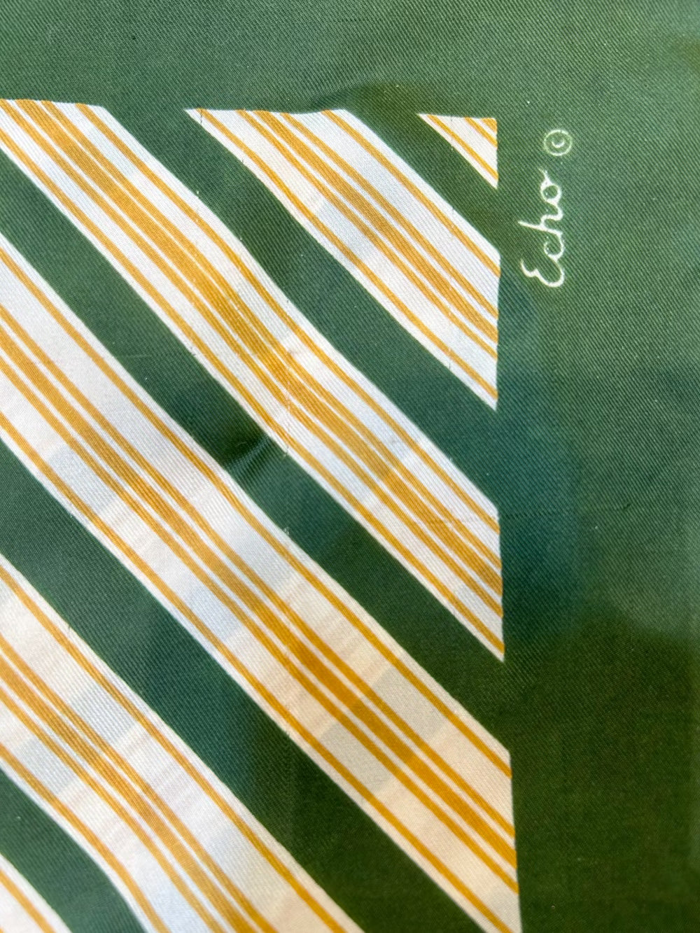 Echo silk scarf pocket square mustard and avocado stripes vintage