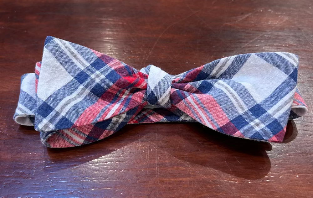 Bow Tie, Cotton Plaid Navy/Red/White, Self-Tie Exhibit B