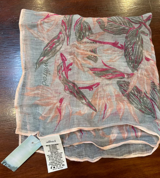 100% Linen Square Scarf, Pink Grey Leaf Print, New with Tags, Wilfred