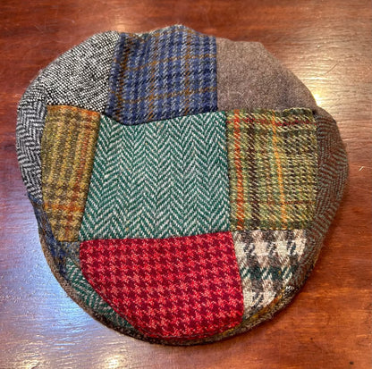 Tweed Multi Patchwork Hat Flat Cap, S, Shandon, 100% Wool