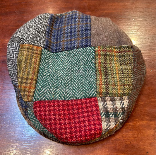 Tweed Multi Patchwork Hat Flat Cap, S, Shandon, 100% Wool