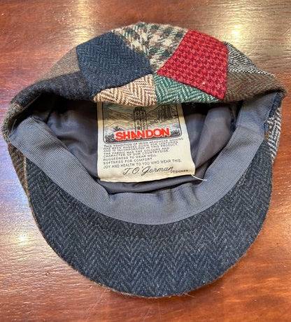 Tweed Multi Patchwork Hat Flat Cap, S, Shandon, 100% Wool