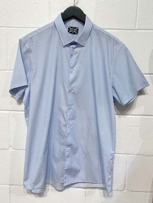 Men's 17/17.5 XL  Navy/Blue Dot  Shirt, Short Sleeve, Soul Of London