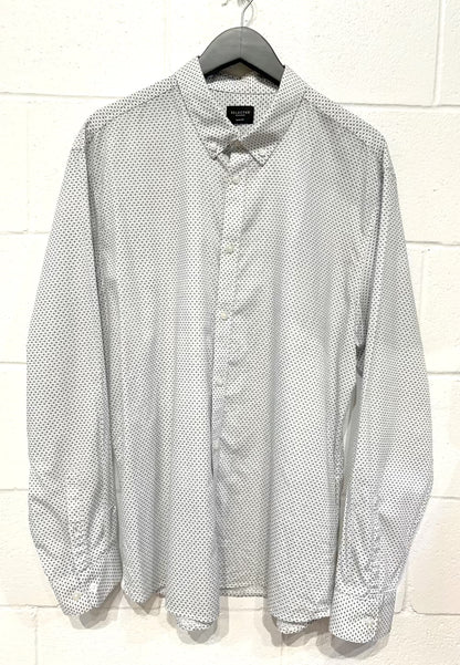 Men's XXL- 18  Cotton Shirt, Long Sleeve, Button Up, White/Black Sunburst Print, Slim Fit, Selected Home