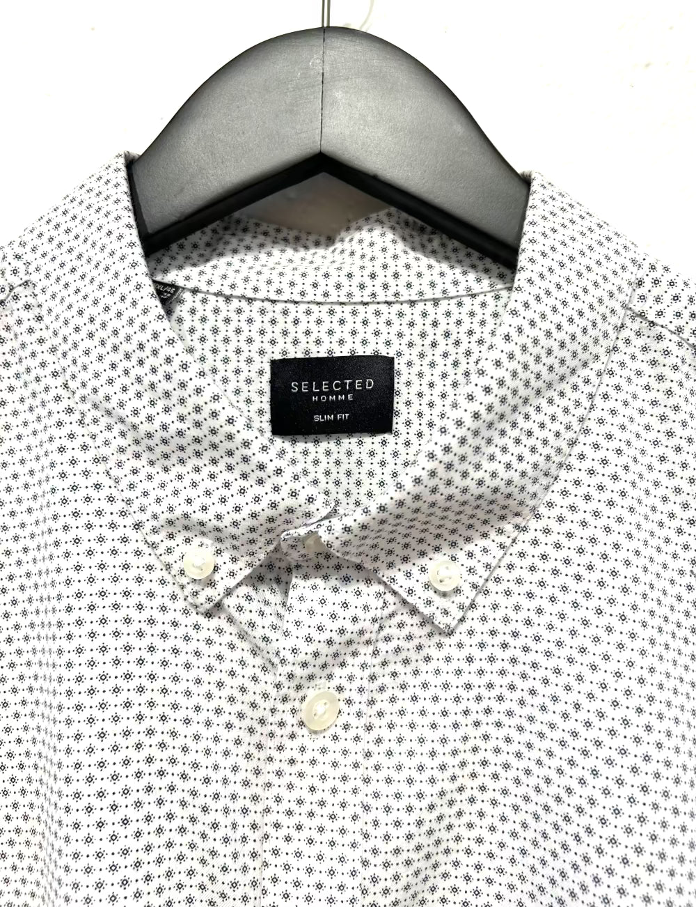 Men's XXL- 18  Cotton Shirt, Long Sleeve, Button Up, White/Black Sunburst Print, Slim Fit, Selected Home