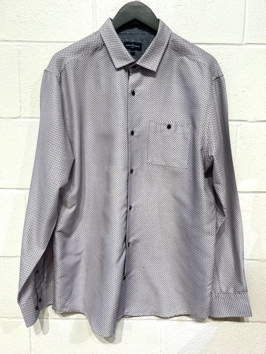 Men's XL  Shirt,  Long Sleeve, Button Up, Burgundy and Navy Geometric Check, Rue Saint-Patrick