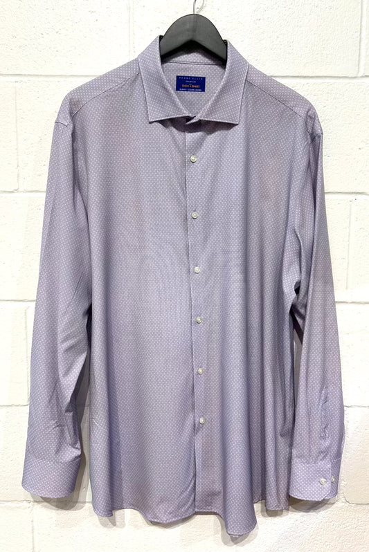 Men's 17.5  Shirt, Long Sleeve, Button Up, Lavender Geometric Print, The Tech+Shirt , Perry Ellis Premium