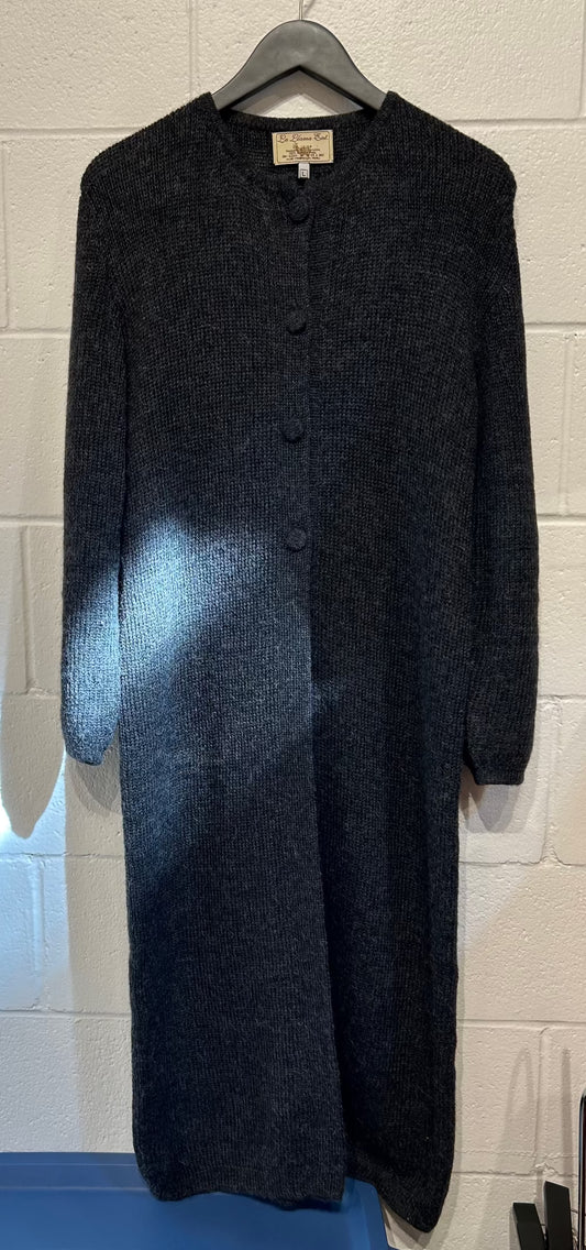 Women's Sweater L Vintage Alpaca Long Cardigan Grey, La Llama Ent.