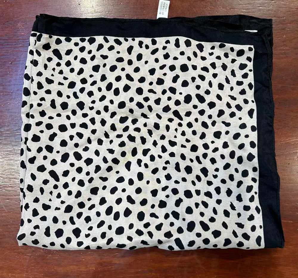 100% Silk Pocket Square Scarf, Cream/Black Leopard