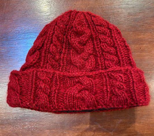 Cranberry Red Insulated 100% Wool Toque, Hand-Knit in Nepal