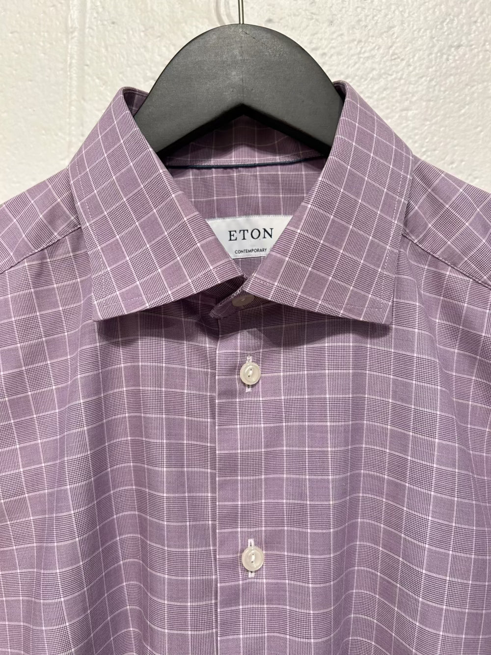 Men's L 16 Cotton Shirt,  Long Sleeve, Button Up, Lavender Check, Contemporary Cut, Eton