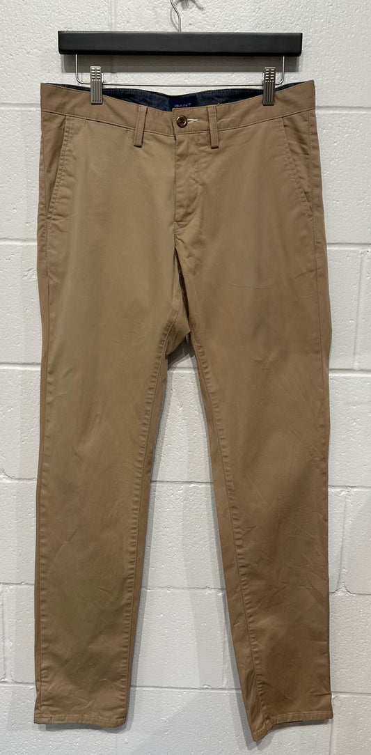 Men's Casual Pants 32 x 34, Cotton Twill Chino, Slim - Beige, Gant