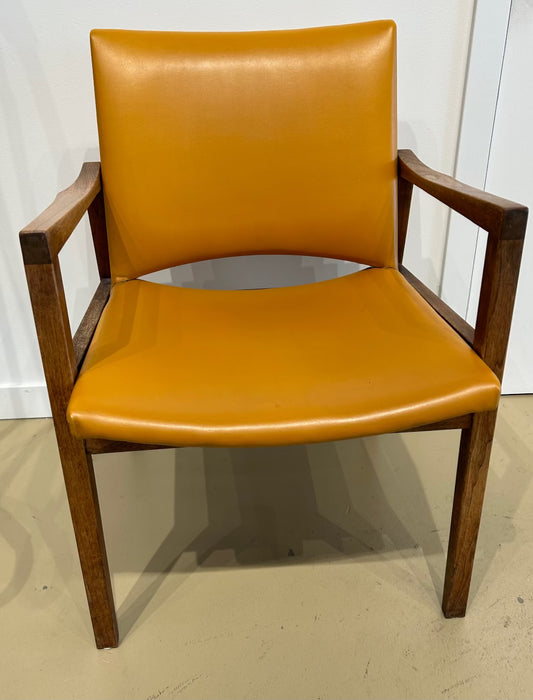 Local Pickup Only - Vintage Modern Arm Chair with Marigold Orange Vinyl Upholstery, MCM style Midcentry Modern