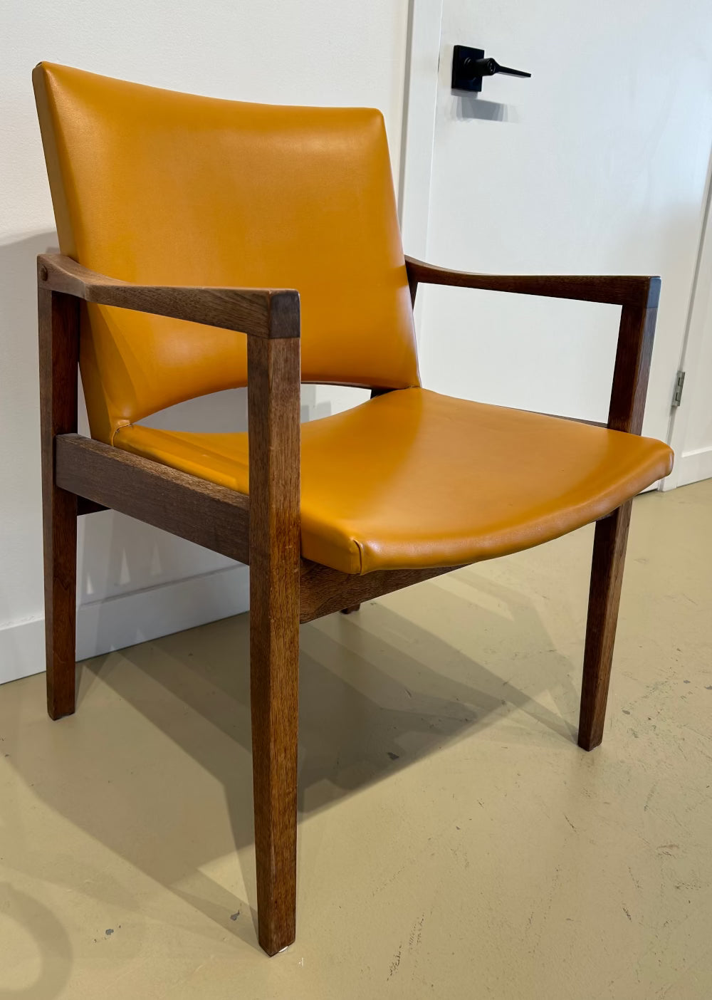 Local Pickup Only - Vintage Modern Arm Chair with Marigold Orange Vinyl Upholstery, MCM style Midcentry Modern