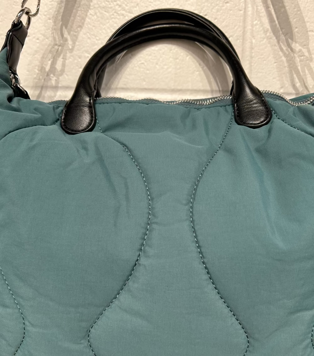 Simons Puffer Fabric and Leather Tote Bag, Soft Blue-Green