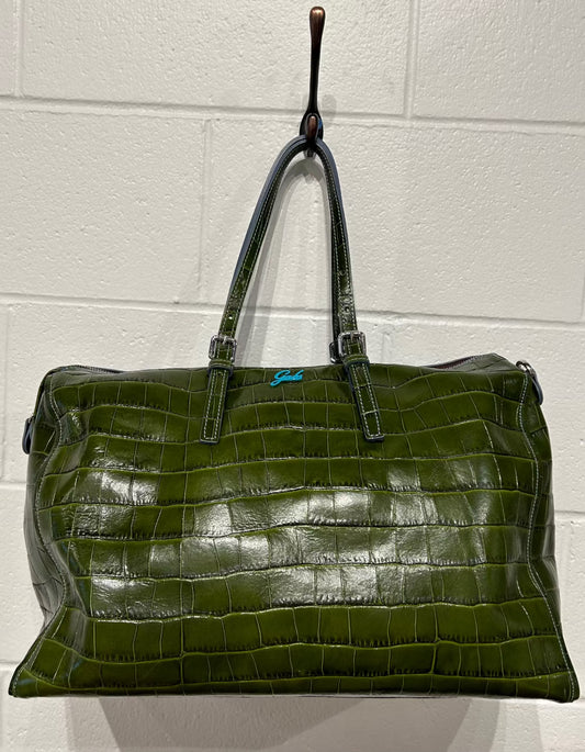 Gabs "Claudia" Genuine Leather Tote Bag, Green Alligator Print with Feet on Bottom