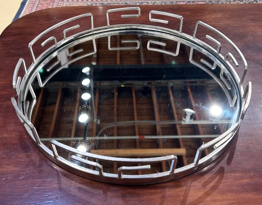 Local Pickup Only - Large Mirrored Tray with Silvertone Edging Rail